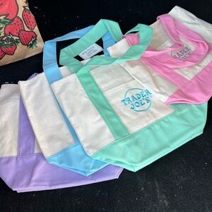 Trader Joe’s Spring Pastel Mini Canvas Tote Bags Set (4)